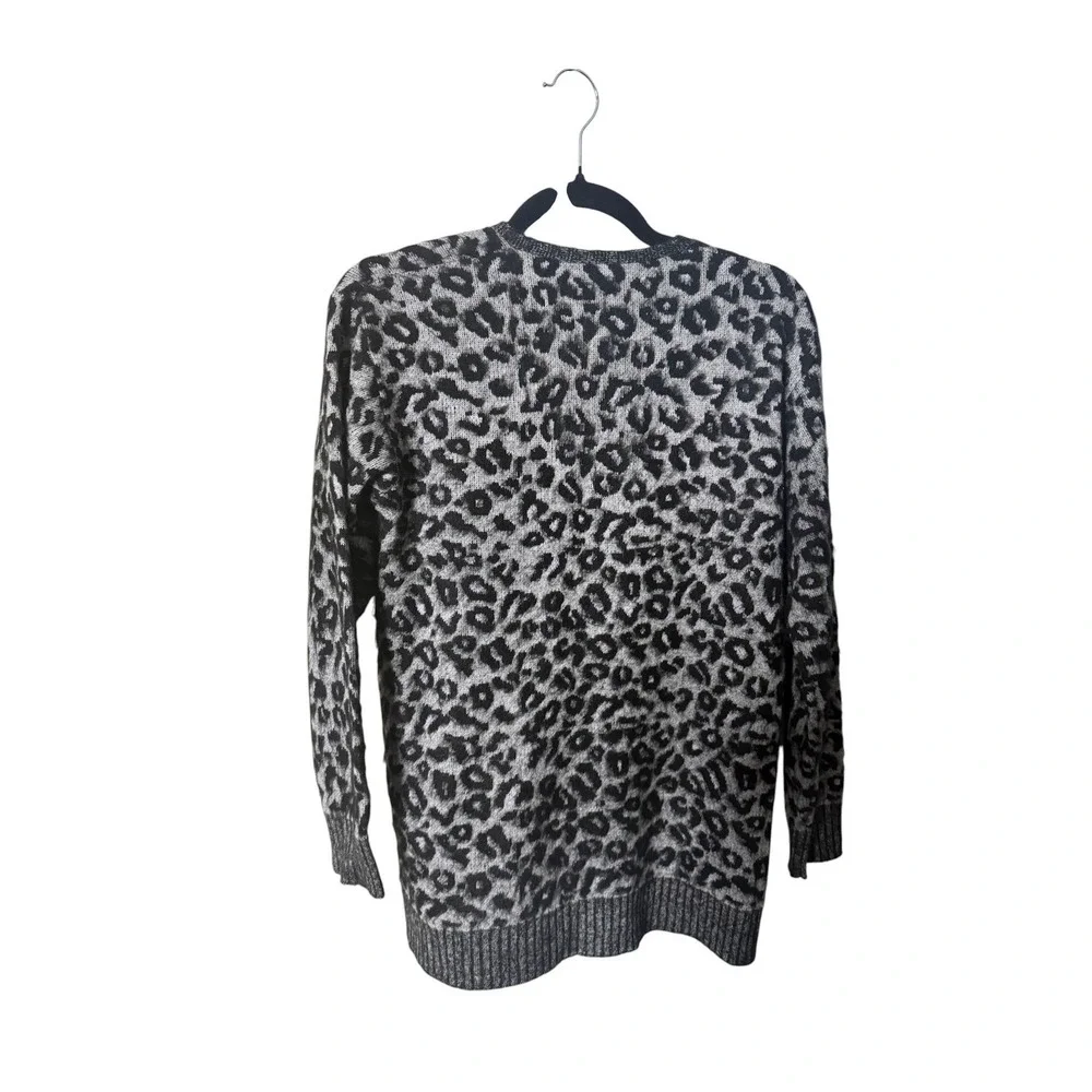 La Vie Rebecca Taylor Leopard Print Cardigan Grey Black Jacquard Sweater NWT S